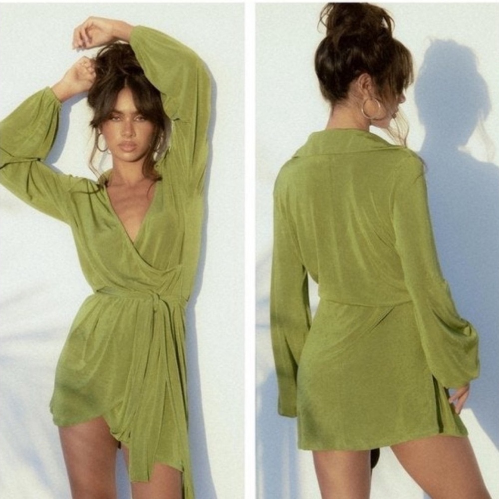 Princess Polly size 2 Party Time green wrap style dress